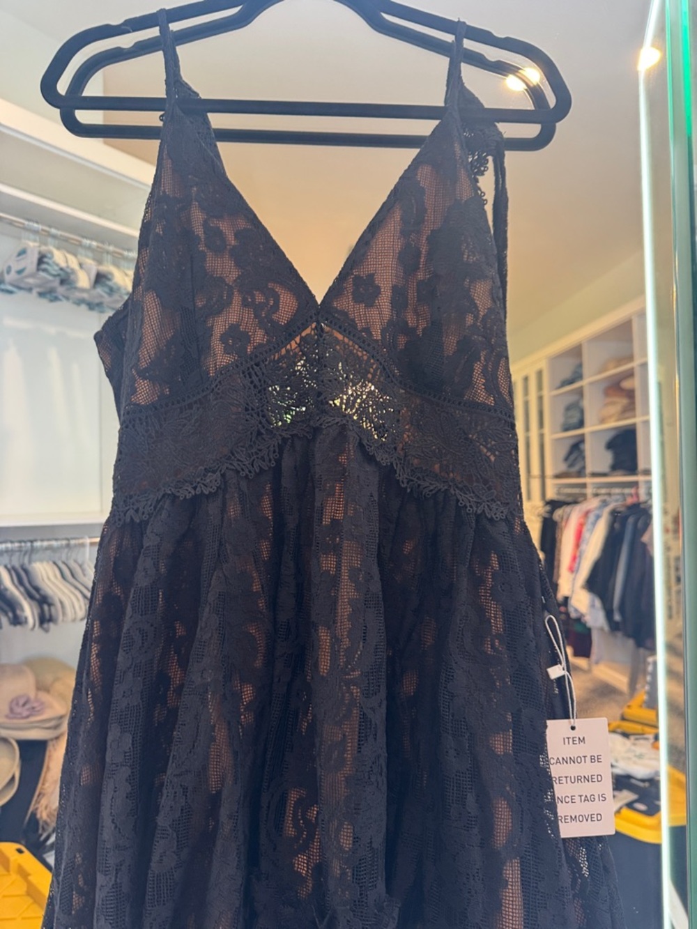 Joyfolie Black Lace High-Low Dress with Tan Underskirt - Picture 2 of 9